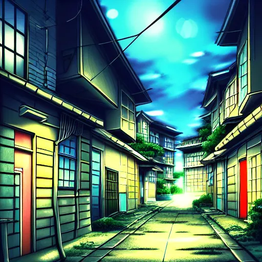 Image similar to anime tokyo residential quiet street scenery only wallpaper, night time scene, aesthetic, beautiful, hyper realistic