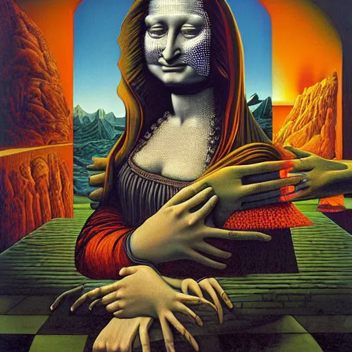 Image similar to monalisa by jacek yerka, alex gray, zdzisław beksiński, dariusz zawadzki, jeffrey smith and h.r. giger, oil on canvas, 8k highly professionally detailed, trending on artstation