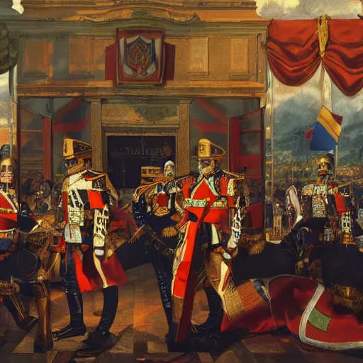 Image similar to Die Proklamation des Deutschen Kaiserreiches by Anton von Werner (1877), vaporware, 8k