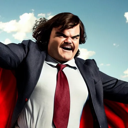 Image similar to jack black starring as superman, movie still, 8 k