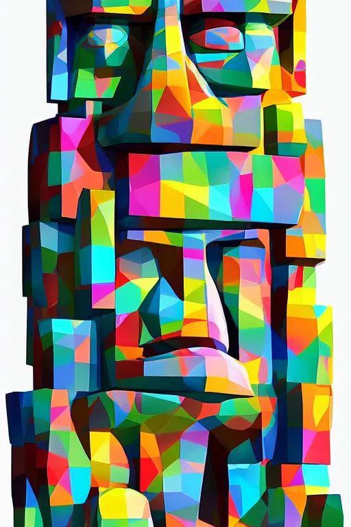 Image similar to cubist moai statue cutout digital illustration cartoon colorful beeple