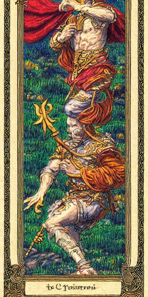 Image similar to the fool tarot card, pastel impressionist, intricate border, insanely detailed, 8 k scan, in frame, satisfying, clever