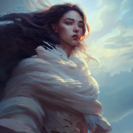 Image similar to a beautiful portrait of a wind goddess by Greg Rutkowski and Raymond Swanland, Trending on Artstation, ultra realistic digital art