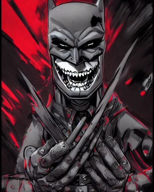 Image similar to the batman who laughs, comic strip style, dynamic lighting, fantasy concept art, trending on art station, stunning visuals, creative, cinematic, portrait, ultra detailed