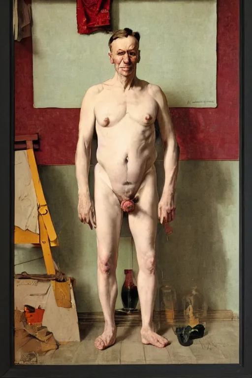 Prompt: body portrait of al parker, colour painting by norman rockwell, guidi prime background by carl spitzweg