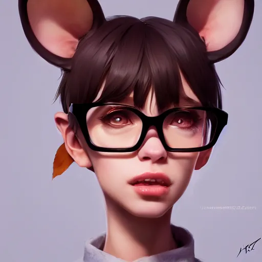 Prompt: character design portrait of an anthropomorphic furry rat girl with rat ears, wearing glasses, 4 k, concept art, by wlop, ilya kuvshinov, artgerm, krenz cushart, pixiv.