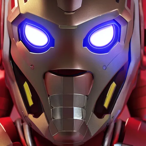 Image similar to majoras mask as an iron man suit, intricate, hyper detailed, realistic, cinematic lighting, ultrarealistic raytracing, vray, 5 5 mm