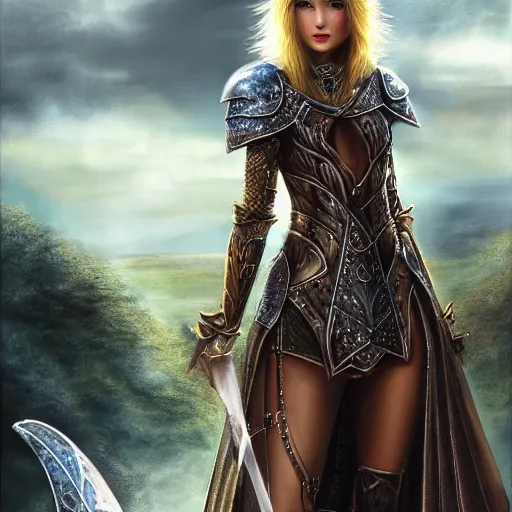 Image similar to the picture of taylor swift in a knight armor, epic fantasy art, mystical, mystic atmosphere, mythology, photo realistic, high detail, ultra realistic, hyper realistic, high definiton, 4 k uhd,