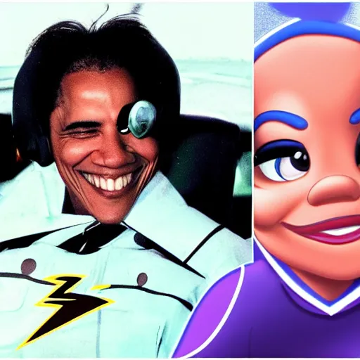 Image similar to obama driving lightning mc queen from disney