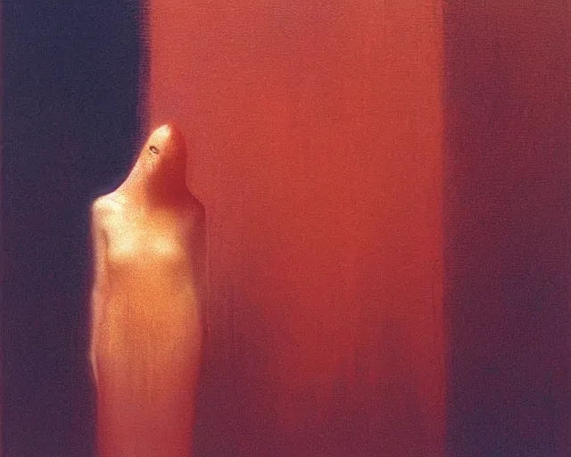 Image similar to by francis bacon, beksinski, mystical redscale photography evocative. uma thurman