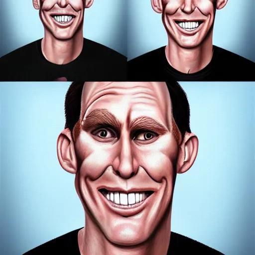 Image similar to Caricature portraits done of Jerma, realistic, hyperrealistic, very realistic, highly detailed, very detailed, extremely detailed, detailed, oil painting, digital art, trending on artstation