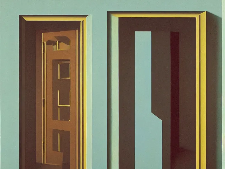 Prompt: infinite recurrsion of doors painting by rene magritte, high detail, high resolution