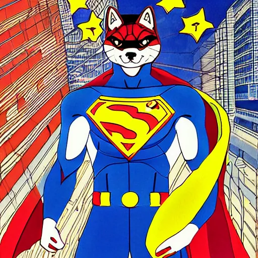 Image similar to superhero shiba inu, 9 0 s anime style by akira kito, by naoya hatakeyama