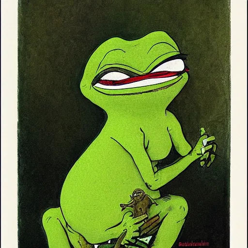 Prompt: pepe the frog at school by norman rockwell