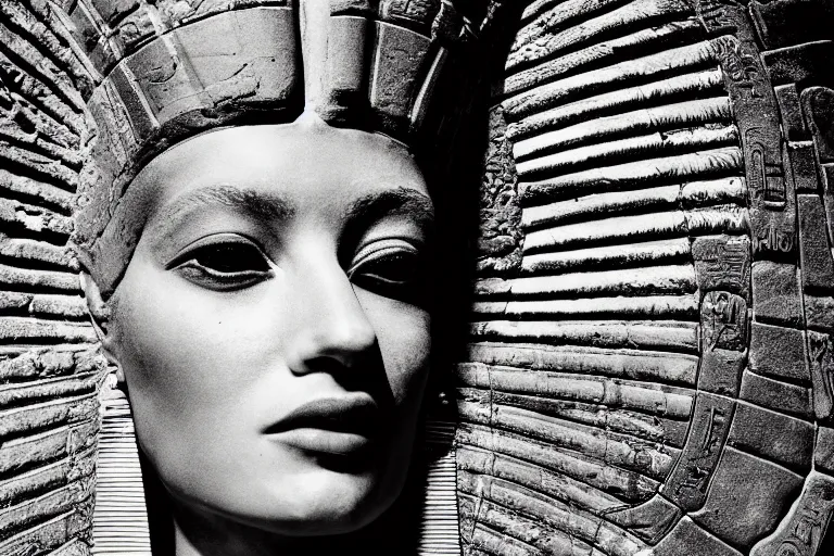 Prompt: a highly detailed cinematic headshot portrait color photograph of an ancient egyptian sun goddess, ultra realistic, depth, beautiful lighting, by richard avedon and annie leibovitz and arnold newman, photorealistic, hyperrealistic, octane, epic composition, hasselblad camera, 5 0 mm, sharp focus, perfect facial symmetry