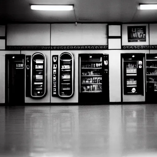 Image similar to cinestill 5 0 d photograph of the inside of an empty convenience store, liminal space, lonely, mannequins, black mold, 3 5 mm, raw, unedited, 8 k, hd, the fifth element