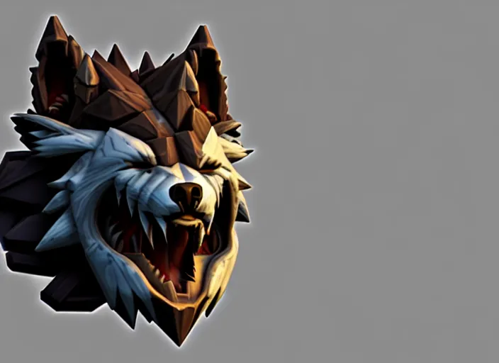 Image similar to wolf head, stylized stl, 3 d render, activision blizzard style, hearthstone style, darksiders art style, greg rutkowski style