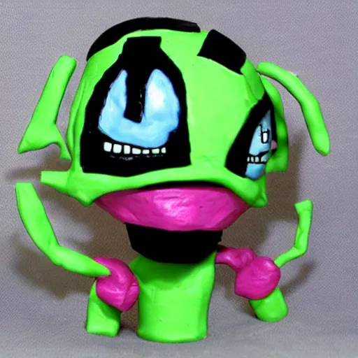 Prompt: invader zim, made of clay, claymation