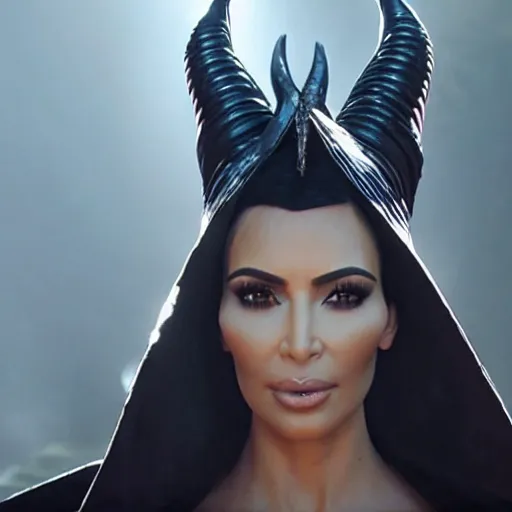 Image similar to A still of Kim Kardashian as Maleficent