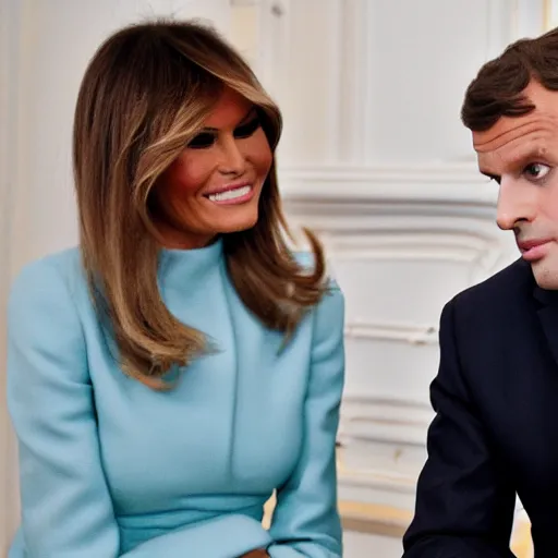 Prompt: macron flirting with melania trump, 3 5 mm photograph