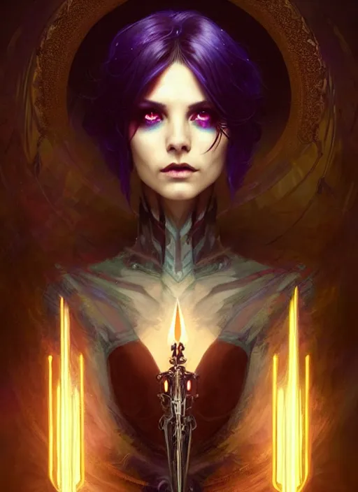 Image similar to a beautiful cinematic female Necromancer Sorceress, galatic shamen with Quantum energy fantasy, fantasy magic, short fade hair, undercut hairstyle, dark light night, intricate, elegant, sharp focus, illustration, highly detailed, digital painting, concept art, matte, art by WLOP and Artgerm and Greg Rutkowski and Alphonse Mucha, masterpiece