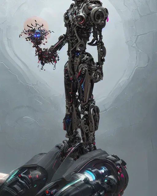 Image similar to benevolent cyborg necromancer, scifi, futuristic, highly detailed, trending on artstation, advanced technology, art by vitaly bulgarov and nivanh chanthara and lance wilkinson