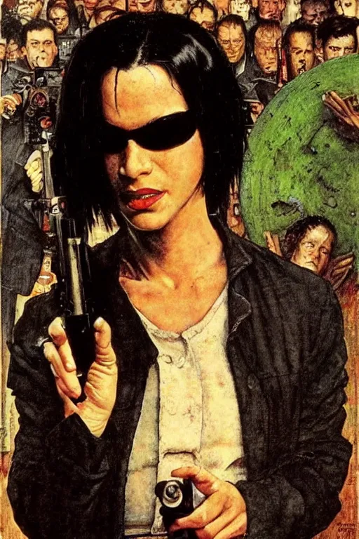 Image similar to Neo from Matrix painted by Norman Rockwell