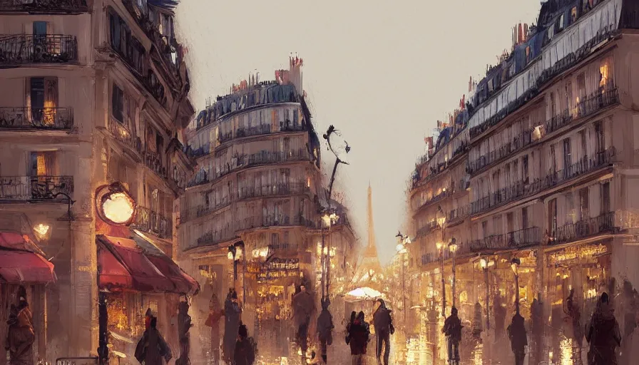 Image similar to paris, concept art by jama jurabaev, extremely detailed, trending on artstation, high quality, brush stroke