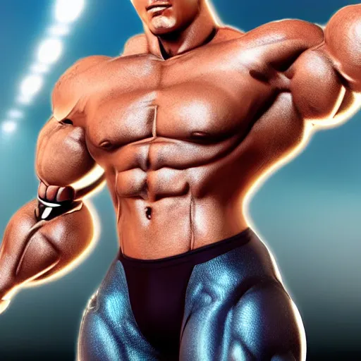 Image similar to a realistic detailed photo of a bodybuilder who is also a male android Chris Redfield, shiny skin, posing robotically, blank stare