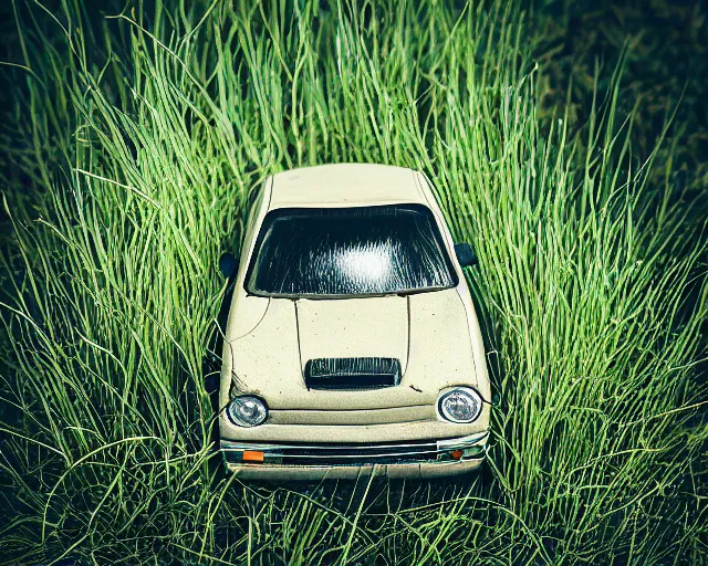 Prompt: car made of grass, studio light, dark background, 3 5 mm photography