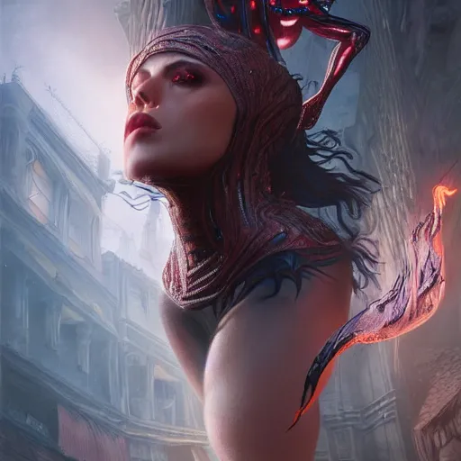 Image similar to spider-legged sorceress, volcano, ultra realistic, concept art, intricate details, eerie, highly detailed, photorealistic, octane render, 8k, unreal engine. art by Artgerm and Greg Rutkowski