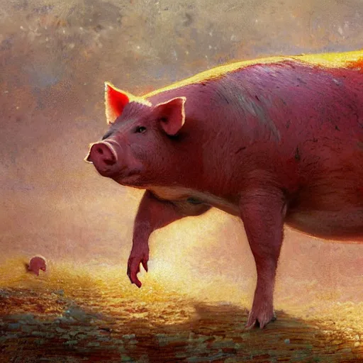 Prompt: farmers wanted to create a source of endless meat with magic, but they created a huge meaty pig - like something that destroys the farm, close - up, painting by gaston bussiere, craig mullins, j. c. leyendecker, 4 k, 8 k, trending on artstation, artstationhd, artstationhq, highest detail