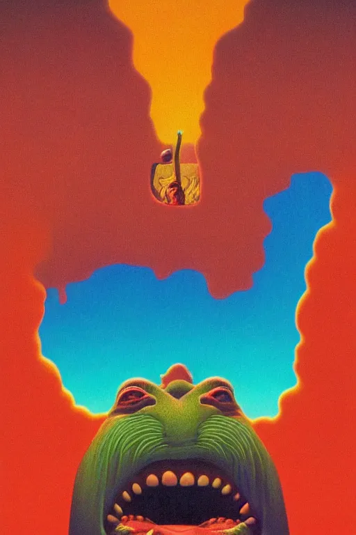 Prompt: a colorful vibrant closeup portrait of a ACDC licking a tab of LSD acid on his tongue and dreaming psychedelic hallucinations, by kawase hasui, moebius, Edward Hopper and James Gilleard, Zdzislaw Beksinski, Steven Outram colorful flat surreal design, hd, 8k, artstation