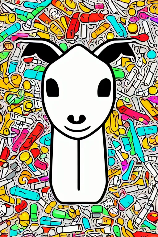 Image similar to Drug addict goat, sticker, andromorphic, colorful, illustration, highly detailed, simple, smooth and clean vector curves, no jagged lines, vector art, smooth