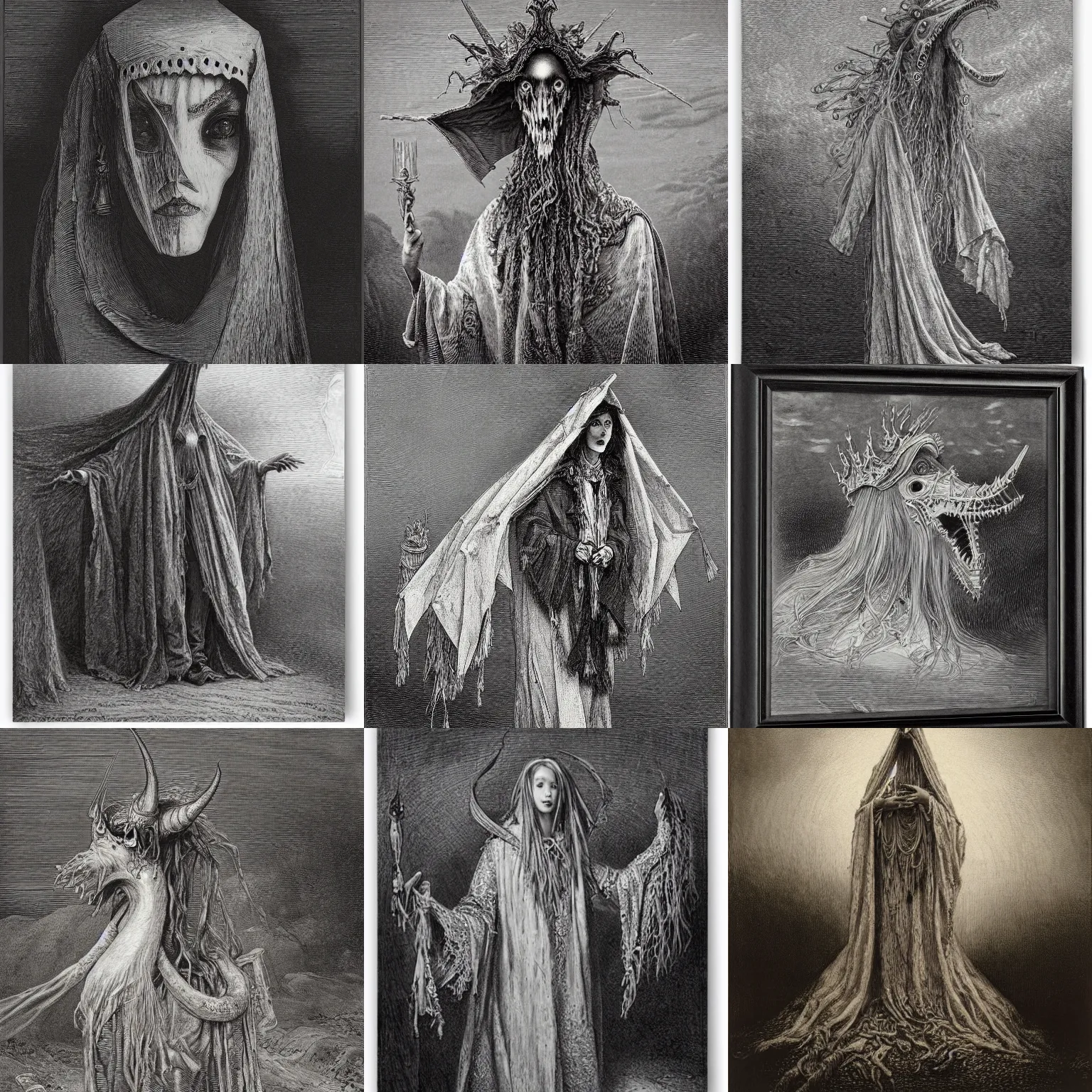 Prompt: a detailed portrait of mari lwyd by gustave dore