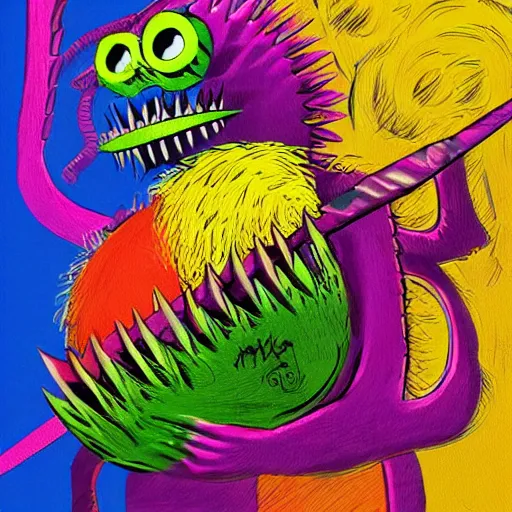 Image similar to a tennis ball monsters, colorful, digital art, fantasy, magic, chalk, trending on artstation, ultra detailed, professional illustration by basil gogos