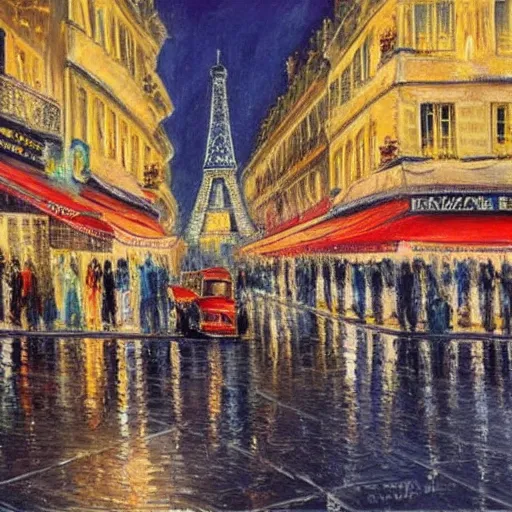 Prompt: paris at night in 1 9 5 6, painting, ultra detailed