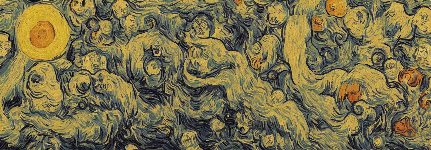 Image similar to Mural of AI art raising by Van Gogh and M. C. Escher collaboration, digital art, mix of aesthetics, close up, high details