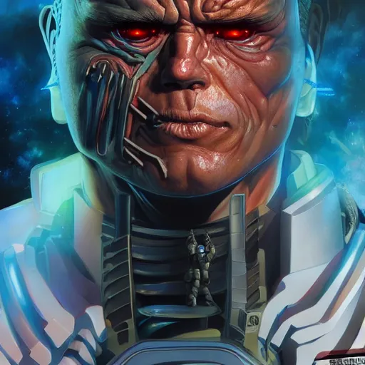 Image similar to anime portrait of the terminator as a shaman yedi using dark force to eliminate trump as an anime antagonist by Stanley Artgerm Lau, WLOP, Rossdraws, James Jean, Andrei Riabovitchev, Marc Simonetti, and Sakimichan, trending on artstation