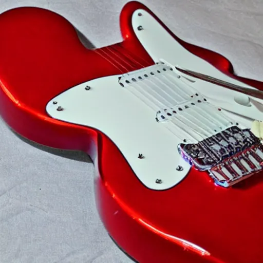 Image similar to electric guitar with a red and white swirl paint finish