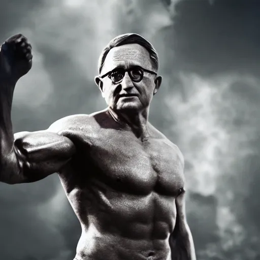 Image similar to harry truman as an amazon warrior, muscles, muscles, 4 k, octane render, volumetric lighting, unreal engine, raytacing