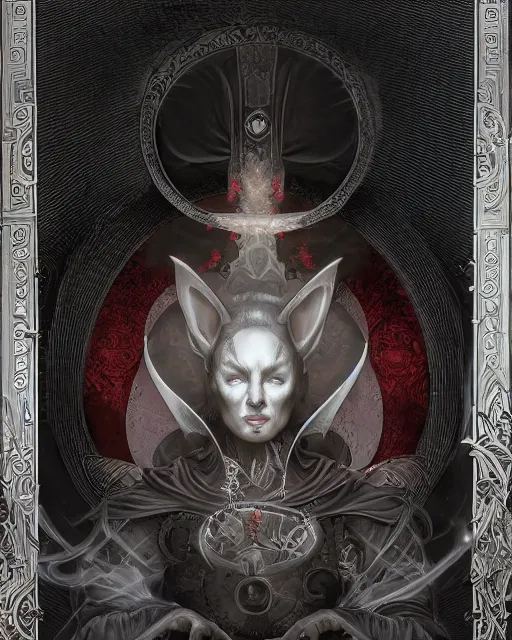 Prompt: Black rabbit monk, centered, portrait, symmetrical, Path of Exile, Diablo, Warhammer, digital painting, highly detailed, concept art, Nekro, Peter Mohrbacher, Alphonse Mucha, Brian Froud, Yoshitaka Amano, Kim Keever, Victo Ngai, James Jean