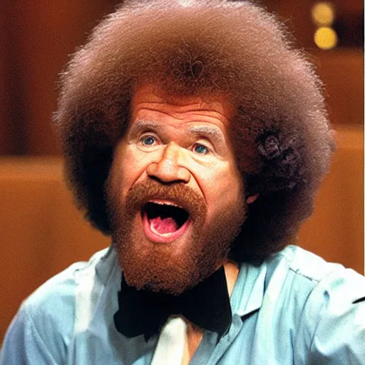 Prompt: bob ross screaming at church