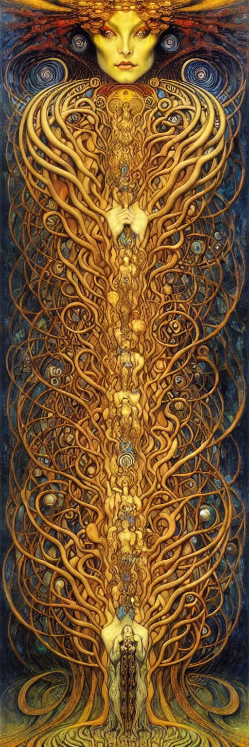 Image similar to Divine Chaos Engine by Karol Bak, Jean Delville, William Blake, Gustav Klimt, and Vincent Van Gogh, symbolist, visionary