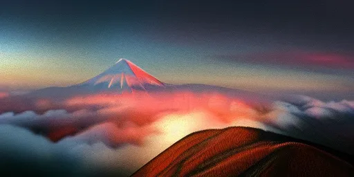 Prompt: sumeru mountain in indonesia, landscape, aesthetic, [ sunset ], foggy, trending on artstation, realistic, hyper detailed