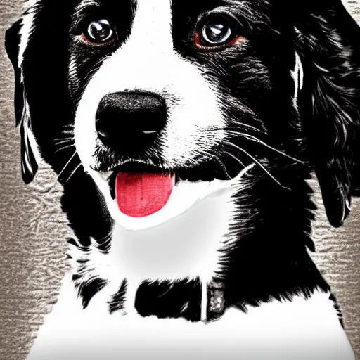 Image similar to a black and white dog mixed with american staffordshire terrier papillon german shepherd treeing walker coonhound, digital art