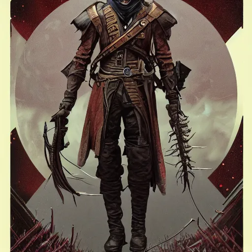 Prompt: an ultra detailed vector image of the hunter from bloodborne in a set of fallout power armor, concept art by alphonse mucha and greg rutkowski, scary shadows, blood moon eclipse, octane render, laminal space