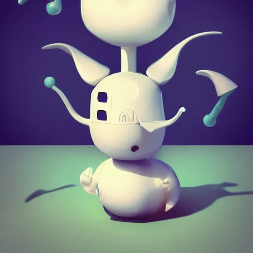 Image similar to a big head Moomin, two tiny horns, 3D art, Finnish green, Baymax style, sweetness, technology, futurism, kawaii, Marina Dieul, Monchhich, Kristina Shablina, 8K