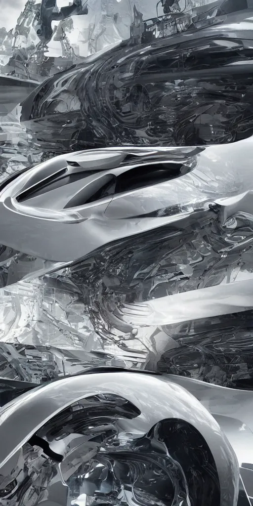 Image similar to sci-fi car, zaha hadid, wall structure, logotype, car, on, the coronation of napoleon painting, digital billboard in the middle, trending on artstation, octane render pinterest, keyshot product render pinterest, reflections, gloss, shiny, artwork in style of Sheng Lam