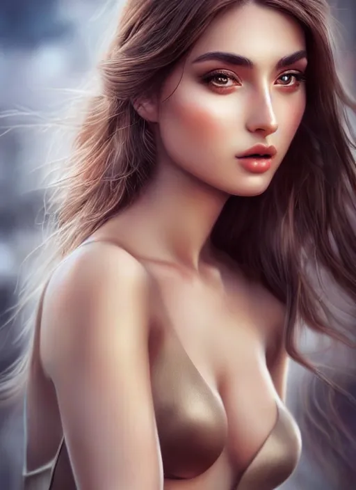 Image similar to a gorgeous greek female photo, professionally retouched, soft lighting, realistic, smooth face, full body shot, torso, dress, perfect eyes, sharp focus on eyes, 8 k, high definition, insanely detailed, intricate, elegant, art by artgerm and jason chan